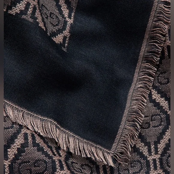 New Gucci GG monogram Fringed Logo-Jacquard Cotton Wool Silk-Blend Scarf - Picture 3 of 11